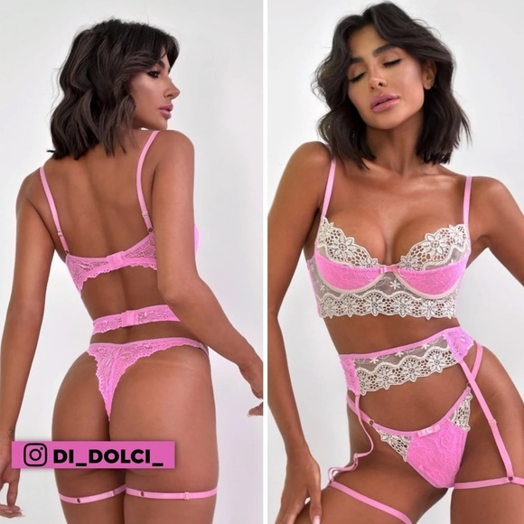 Di Dolci Other - Paris crochet embroidered lingerie set with garter belt